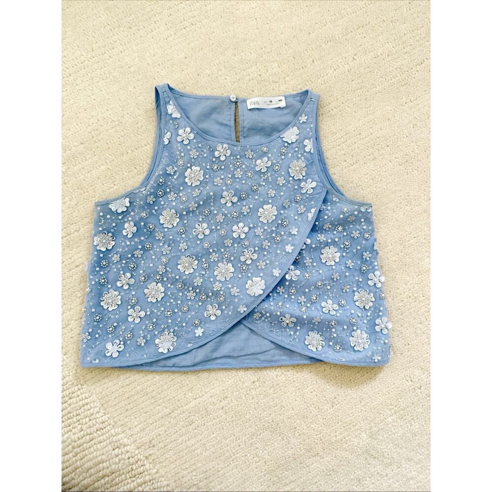 ZARA LT BLUE SEQUINED SLEEVELESS SHIRT SIZE 10